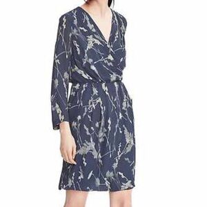 NWT Banana Republic Blue Watercolor Faux Wrap Long Sleeve Dress Womens 2P Petite